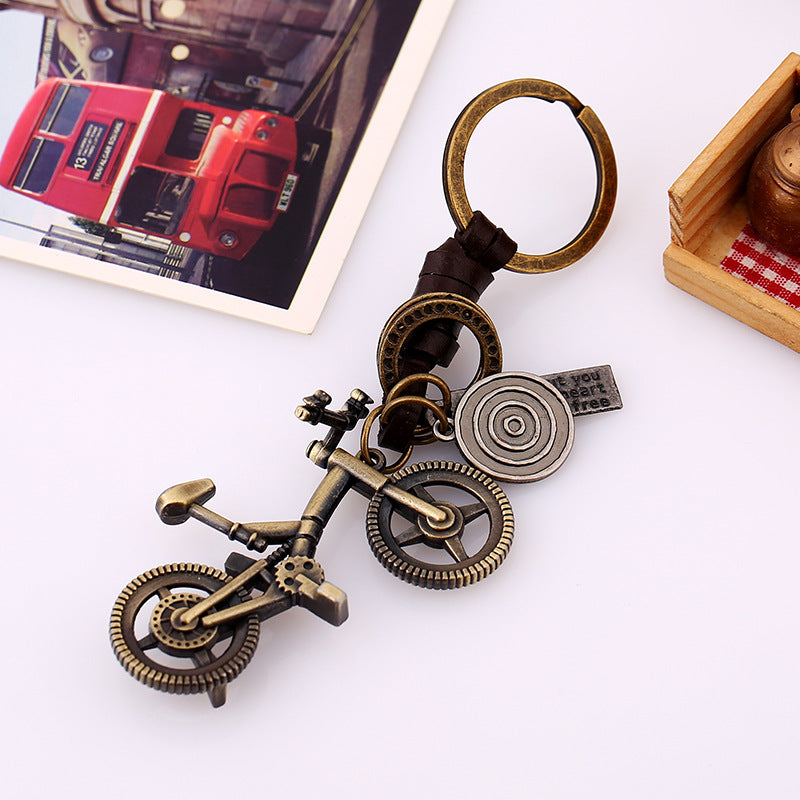 Wholesale Vintage Woven Cowhide Bicycle Leather Keychain